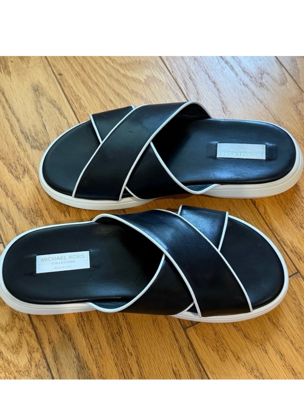 Michael Kors Collection leather slides sandals black white Italy US 8.5-9 EU 39